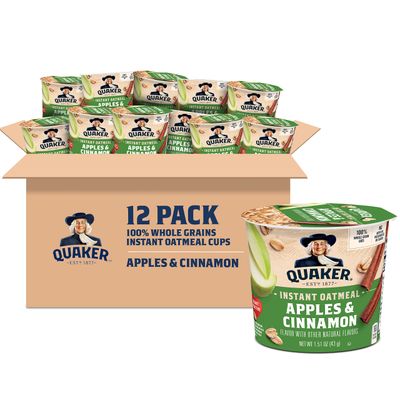 Quaker Instant Oatmeal Express Cups, Apples &amp; Cinnamon, 1.51 Ounce (Pack of 12)