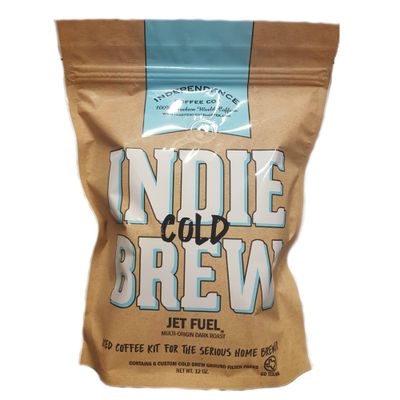 Independence Coffee Co. Indie Cold Brew Iced Coffee Kit, Jet Fuel Intense and Heavy Body, Dark Roast Coffee, 12 Ounce (Contains 6 Custom Cold Brew Ground Filter Packs)