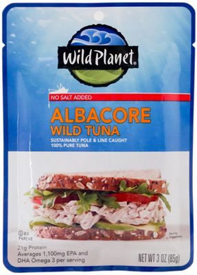 Wild Planet Wild Albacore Tuna, No Salt Added, Sustainably Wild-Caught, Non-GMO, Kosher, Gluten Free, Keto and Paleo, 3rd Party Mercury Tested, 3 Ounce Pouch (Pack of 1)