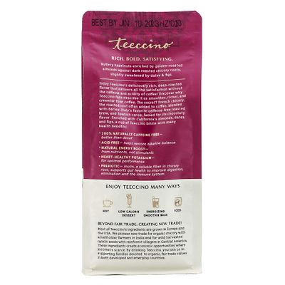 Teeccino Hazelnut Chicory Coffee Alternative - Ground Herbal Coffee Thats Prebiotic, Caffeine Free &amp; Acid Free, Medium Roast, 11 Ounce