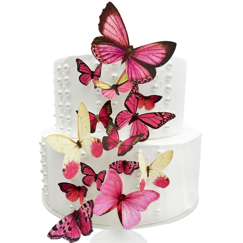 Sugar Robot Inc. Edible Butterflies for Cake Decorating - Assorted Sizes, Premium Crafted in the USA - Butterfly Cake Toppers &amp; Cupcake Decorations (Pink)