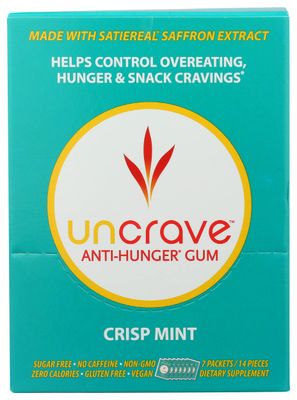 Uncrave Anti-Hunger Gum, Crisp Mint, Vegan, Sugar Free, Gluten Free &amp; Non-GMO, 7 Packets, 14 Pieces