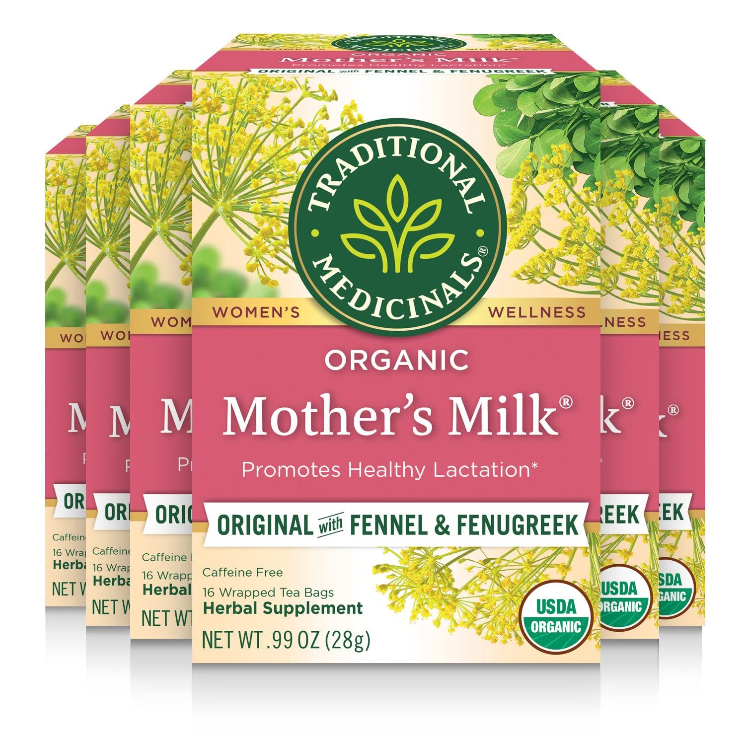 Traditional Medicinals - Organic Mother&#39;s Milk Herbal Tea (6 Pack) - Promotes Healthy Lactation in Breastfeeding Moms - 96 Tea Bags Total