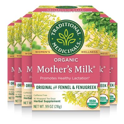 Traditional Medicinals - Organic Mother&#39;s Milk Herbal Tea (6 Pack) - Promotes Healthy Lactation in Breastfeeding Moms - 96 Tea Bags Total