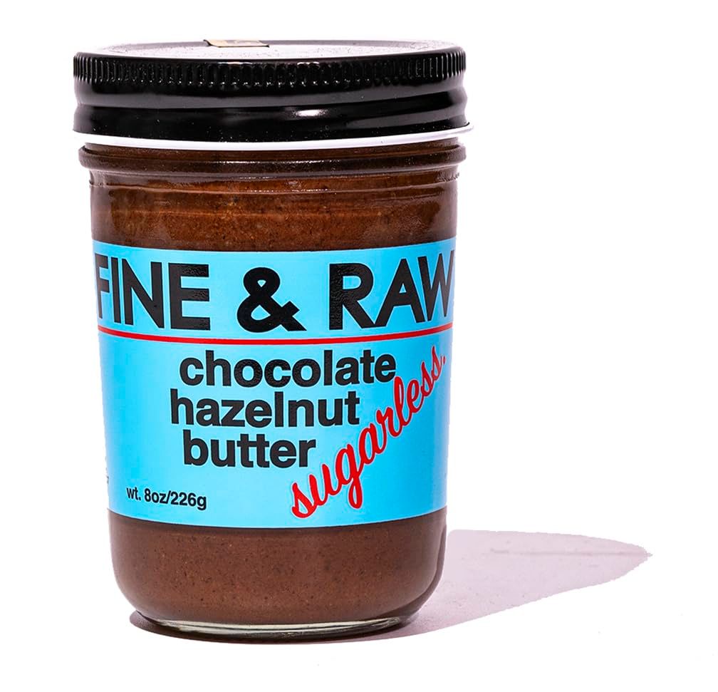 Fine &amp; Raw Sugarless Chocolate Hazelnut Butter Spread 8 Ounce - Clean Ingredients, Vegan, Keto Friendly, Organic Chocolate Hazelnut Spread (Sugarless Hazelnut)