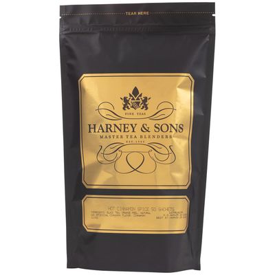 Harney and Sons Hot Cinnamon Spice, Bag of 50 Sachets, Black Tea w/Orange Pieces and Cloves (Pack of 1) (Packaging may vary)