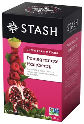 Stash Tea Pomegranate Raspberry &amp; Matcha Green Tea - Caffeinated, Non-GMO Project Verified Premium Tea with No Artificial Ingredients, 18 Count (Pack of 6) - 108 Bags Total