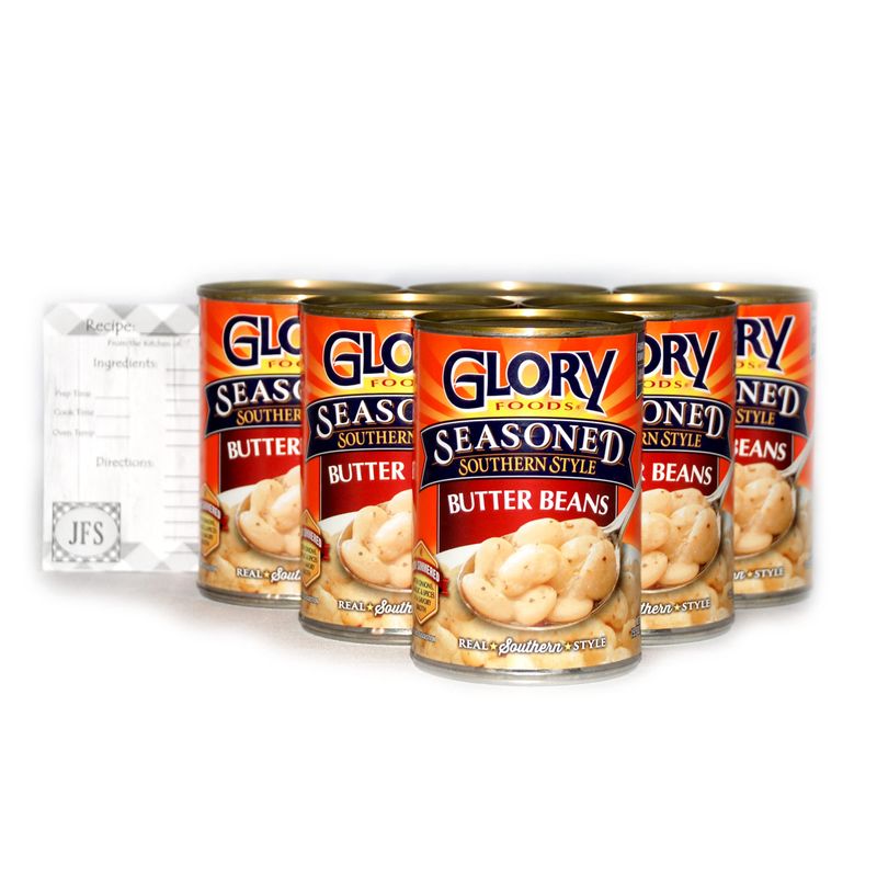 Glory Seasoned Butter Beans Bundle - 6 x 14.5 Oz Cans of Glory Butter Beans, Glory Southern Style Seasoned Butter Beans, Bundled with Recipe Sheet