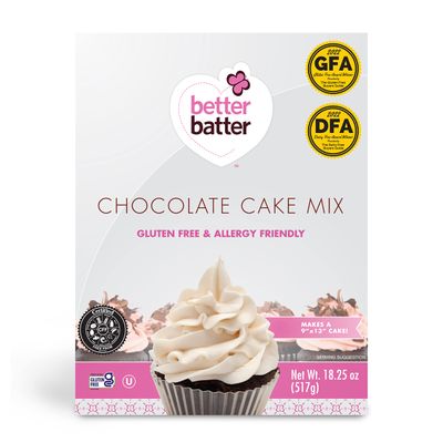 Better Batter Chocolate Cake Baking Mix, Certified Gluten Free, Great for Cupcakes, Moist, Non-GMO, Vegan, Kosher, Top 10 Allergen Friendly, Cup for Cup Baking Alternative, 18.25 oz