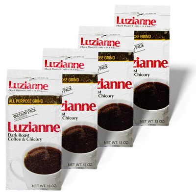 Luzianne Coffee &amp; Chicory Dark Roast Ground Coffee, 13oz Bag (Pack of 4)