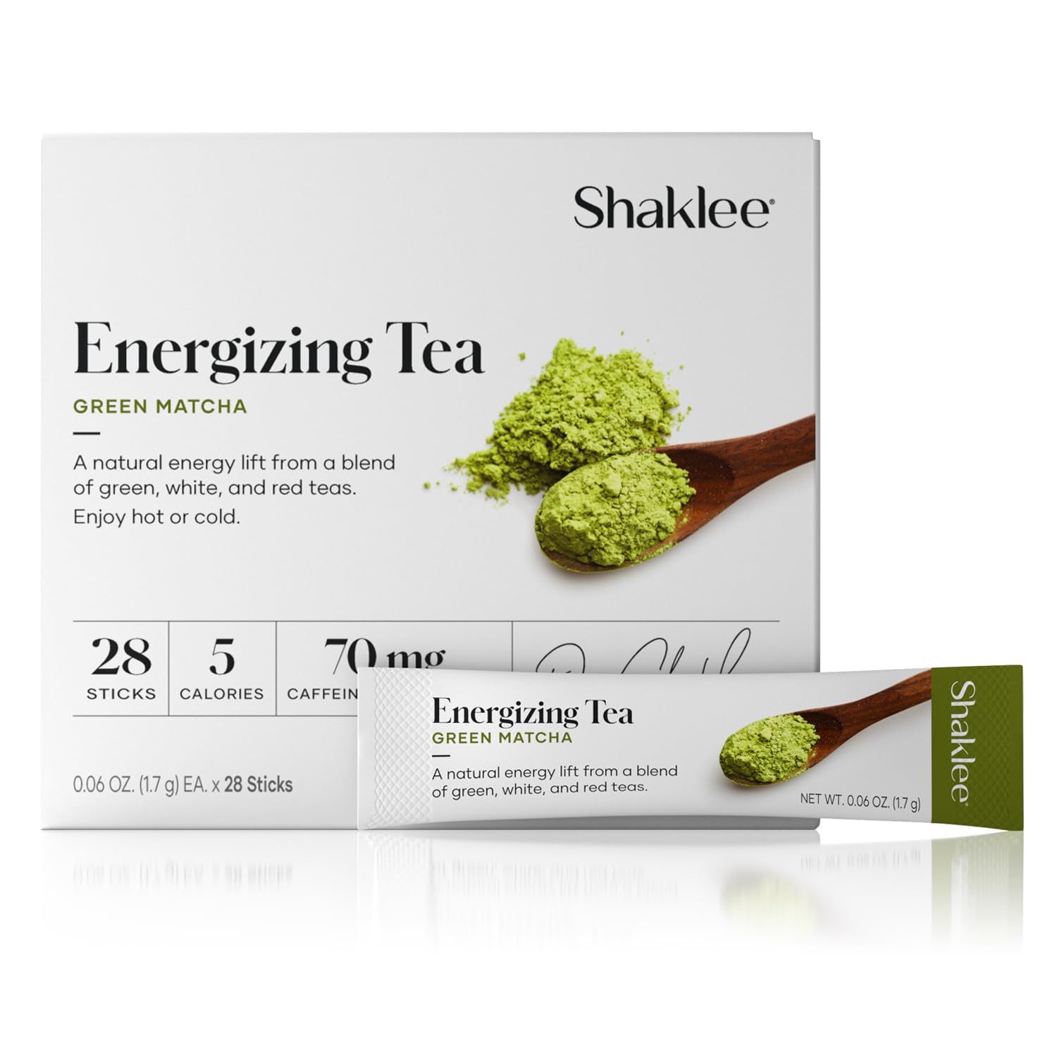 Shaklee Energizing Tea Green Matcha Flavor - Antioxidant-Rich Blend of Green Matcha, White, and Red Teas for Gentle Energy Lift - Energy Boost On-the-Go Packets - Hot or Cold - 28 Servings
