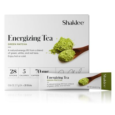 Shaklee Energizing Tea Green Matcha Flavor - Antioxidant-Rich Blend of Green Matcha, White, and Red Teas for Gentle Energy Lift - Energy Boost On-the-Go Packets - Hot or Cold - 28 Servings