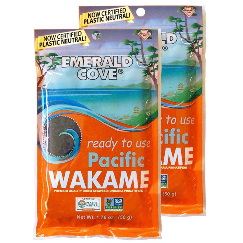 Emerald Cove Pacific Wakame, Dried Seaweed, Non-GMO, Naturally Gluten-Free, Resealable Bag, 1.76 oz (2 pk)
