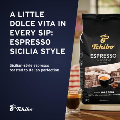 Tchibo Whole Bean Coffee - Espresso Sicilia Style - Dark Roast for a Bold European Style Coffee - Intensity 6/6, Acidity 0/6, Roast Level 6/6-17.6 oz