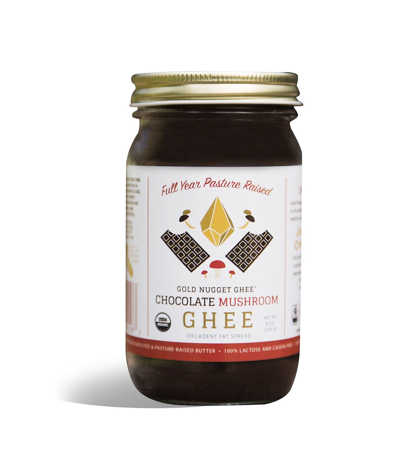 CHOCOLATE MUSHROOM GHEE BY GOLD NUGGET GHEE, USDA ORGANIC, FULL-YEAR/PASTURE-RAISED, PALEO/KETO/CACAO SPREAD 8oz