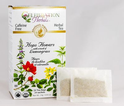 Celebration Herbals Organic Hops Flowers Tea Caffeine Free, 24 Herbal Tea Bags