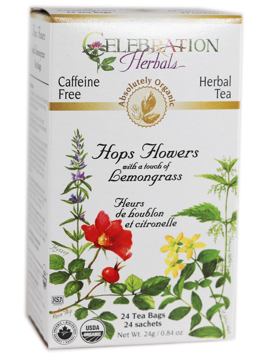Celebration Herbals Organic Hops Flowers Tea Caffeine Free, 24 Herbal Tea Bags