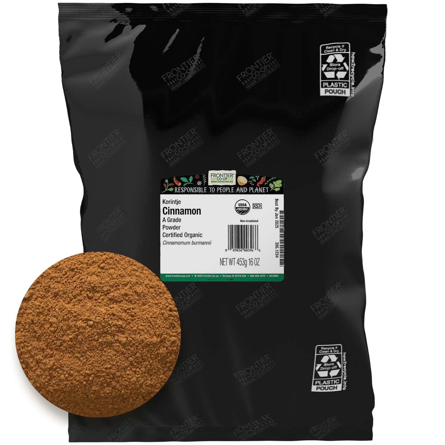 Frontier Herb Organic Cinnamon Ground, Non Irradiated, Non GMO, 16 Ounce (Pack of 1)