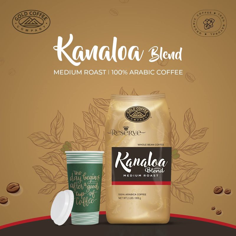 Gold Coffee Kanaloa Blend 2lb Medium Roast Whole Bean Coffee