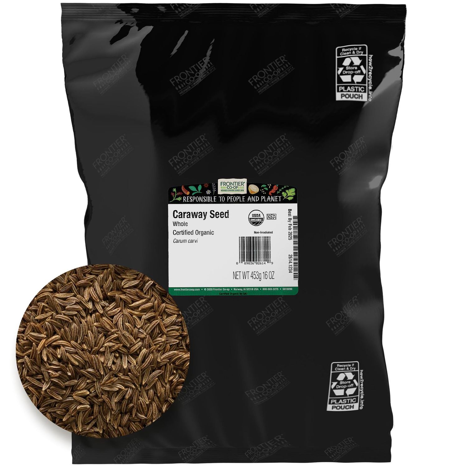 Frontier Co-op Whole Caraway Seed, 1lb Bulk Bag - Warm &amp; Earthy Flavor - Organic Caraway Seeds for Bread, Cooking, Baking &amp; Culinary Dishes, Kosher