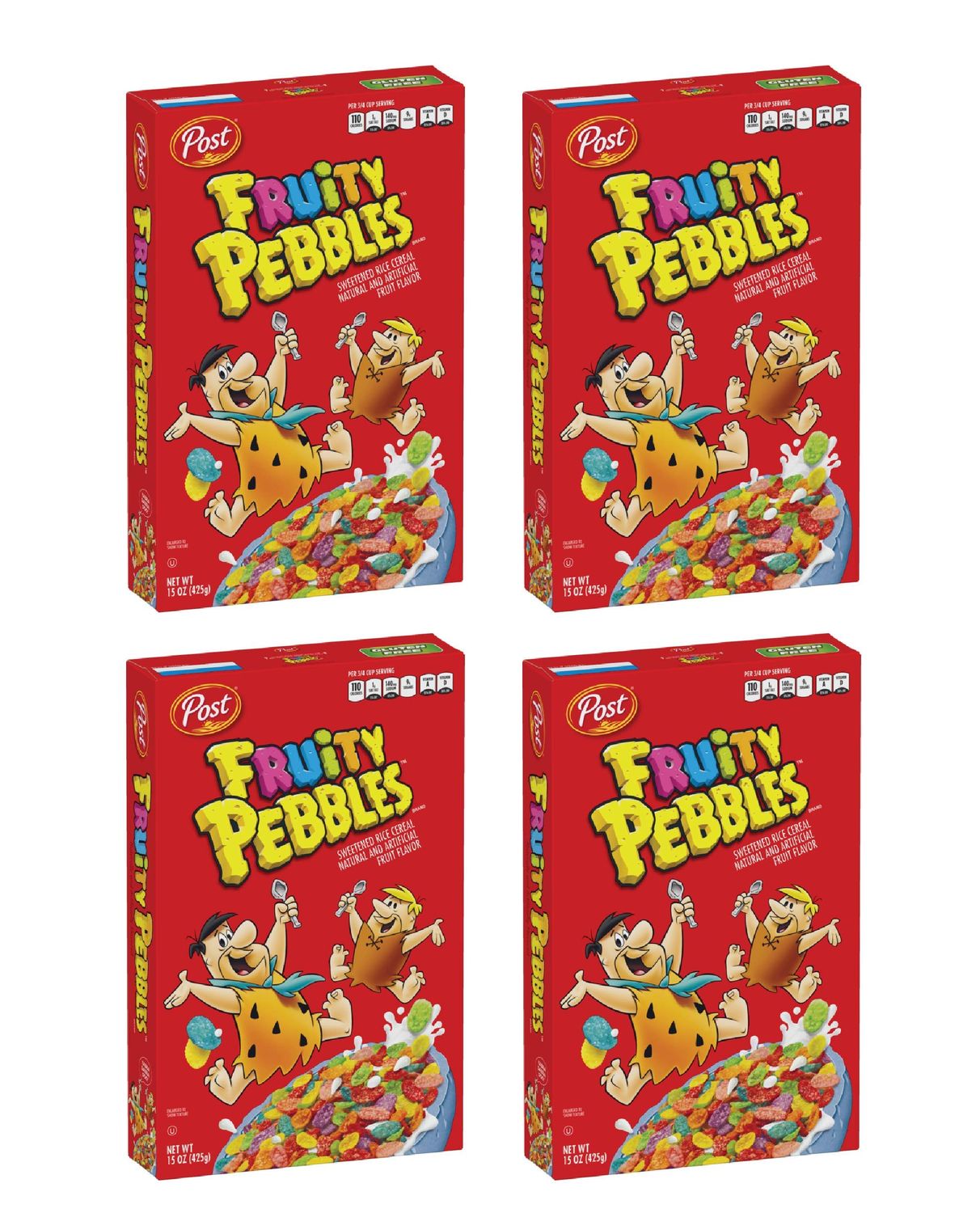 Post Fruity Pebbles Cereal with Vitamins &amp; Minerals, Gluten-Free, Kosher Pareve, 11 Ounce (Pack of 4)