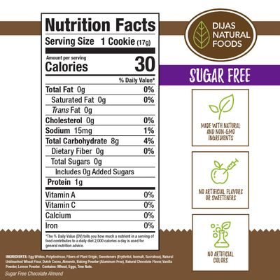 DIJAS Natural Foods, Crunchy Sugar-Free Biscotti Cookie, All Natural, Fat Free, Preservative Free Ingredients, Delicious Low Calorie Snack (5 Ounces, Chocolate Almond)