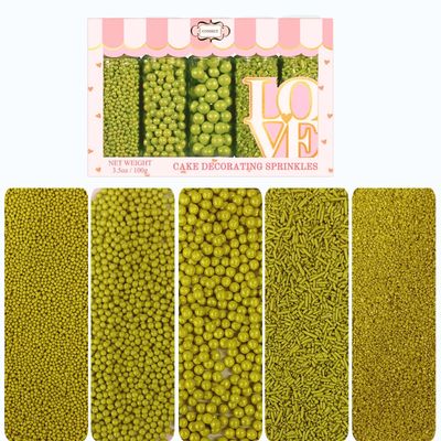 Confect Sprinkles for Cakes &amp; Cupcakes Decoration | Assorted Pack of 5 Christmas Brunch Lime Green Sprinkles | Celebration Sprinkles | Mix Dragees, Jimmies &amp; Sparkling Sugar - 3.5 Oz