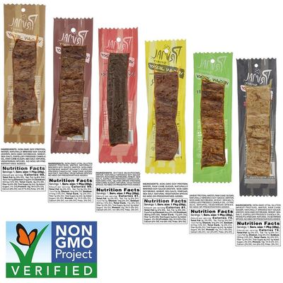 Primal Spirit Vegan Jerky - Sampler Pack, 10g. Plant Based Protein, Certified Non-GMO (Classics Thai Peanut, Mesquite Lime, Teriyaki, Hot &amp; Spicy, Hickory Smoked, &amp; Texas BBQ, 18-Pack, 1 oz.)