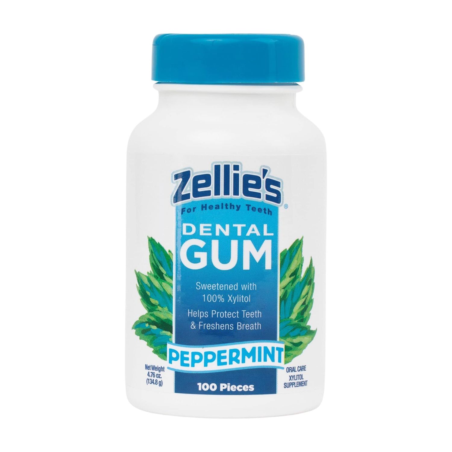 Zellie&#39;s | 100% Xylitol Sugar Free Peppermint Chewing Gum | Peppermint Flavor (100 Count (Pack of 1))