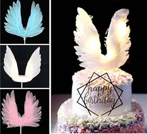 BlueSunshine Angel Wing Cake Topper Decoration With Light For Anniversary Birthday Party Wedding Baby Shower Birthday Party Favors (White)