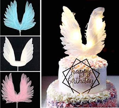 BlueSunshine Angel Wing Cake Topper Decoration With Light For Anniversary Birthday Party Wedding Baby Shower Birthday Party Favors (White)