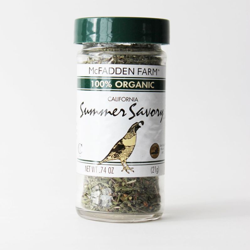 McFadden Farm Organic Summer Savory, Dried Herb, Grown and packed in the U.S.A., 0.74 oz. in glass jar