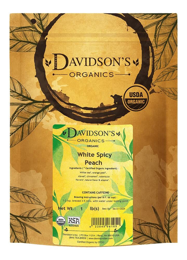 Davidson&#39;s Tea, Organic, White Spiced Peach, 16-Ounce Bag