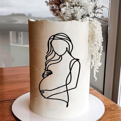 Pregnant Lady Baby Shower Cake Topper,Pregnancy Acrylic Baby Cake Charm for Gender Reveal Cake Decoration, Pregnancy Announcement/Wecome Baby Party Supplies(Golden)