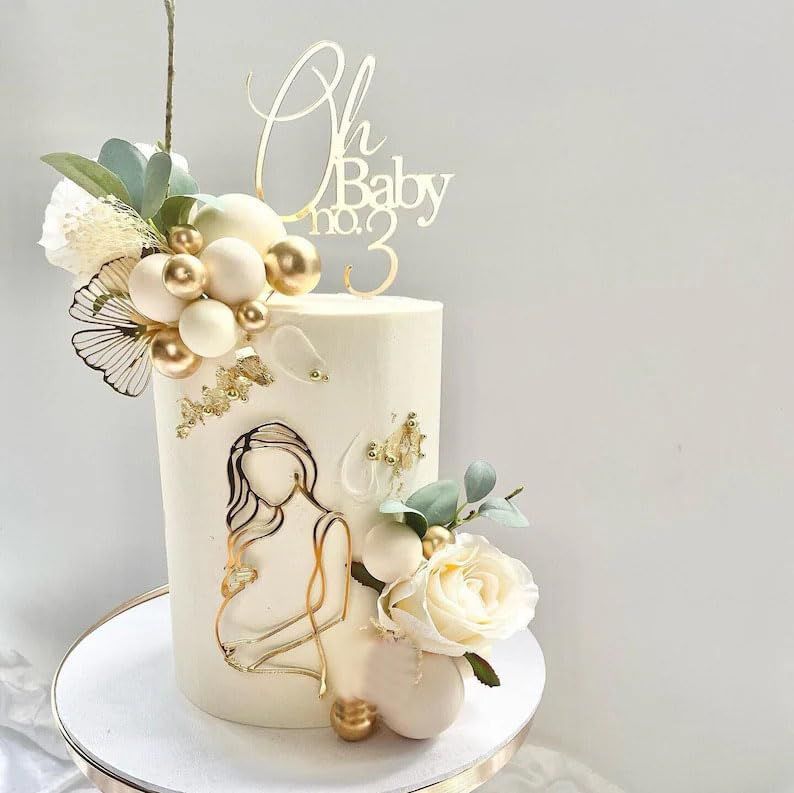 Pregnant Lady Baby Shower Cake Topper,Pregnancy Acrylic Baby Cake Charm for Gender Reveal Cake Decoration, Pregnancy Announcement/Wecome Baby Party Supplies(Golden)
