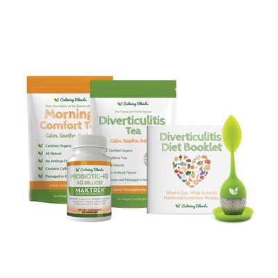 CALMING BLENDS Tea Bundle Pack | Diverticulitis Tea, Morning Comfort Tea, Probiotic, Infuser | Supports Complete Digestive Health