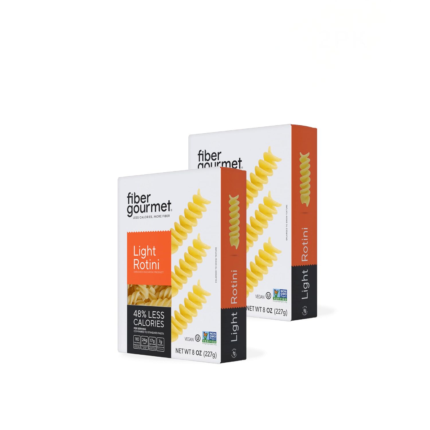 Fiber Gourmet Light Rotini Pasta, Low Net Carb, Fiber Rich, Low Calorie, Healthy Pasta - Made in Italy, Kosher, Vegan, Non-GMO - 8 Oz, Pack of 2