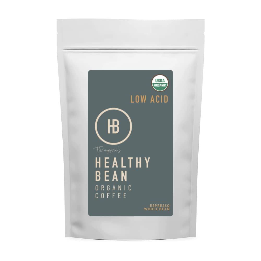 Healthy Bean Coffee - Organic Espresso Beans Whole - Low Acid Whole Bean Coffee, Strong, Rich Flavor Clean &amp; Healthy Coffee - USDA Organic Low Acid Coffee Beans Whole, Mycotoxin Free Coffee, 11oz