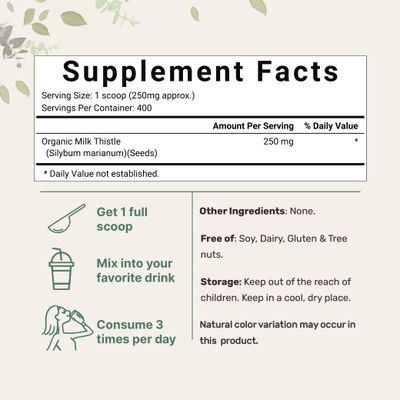 Organic Milk Thistle Tea Powder, 3.5 ounces | 400 Servings | Premium Milk Thistle Liver Detox Supplement | Contains Active Silymarin | Non-GMO, Vegan Friendly, Eco-Friendly Recyclable Bags