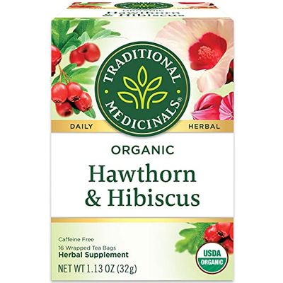 Traditional Medicinals Tea, Organic Hawthorn &amp; Hibiscus, Promotes Heart Health, 96 Tea Bags (6 Pack)
