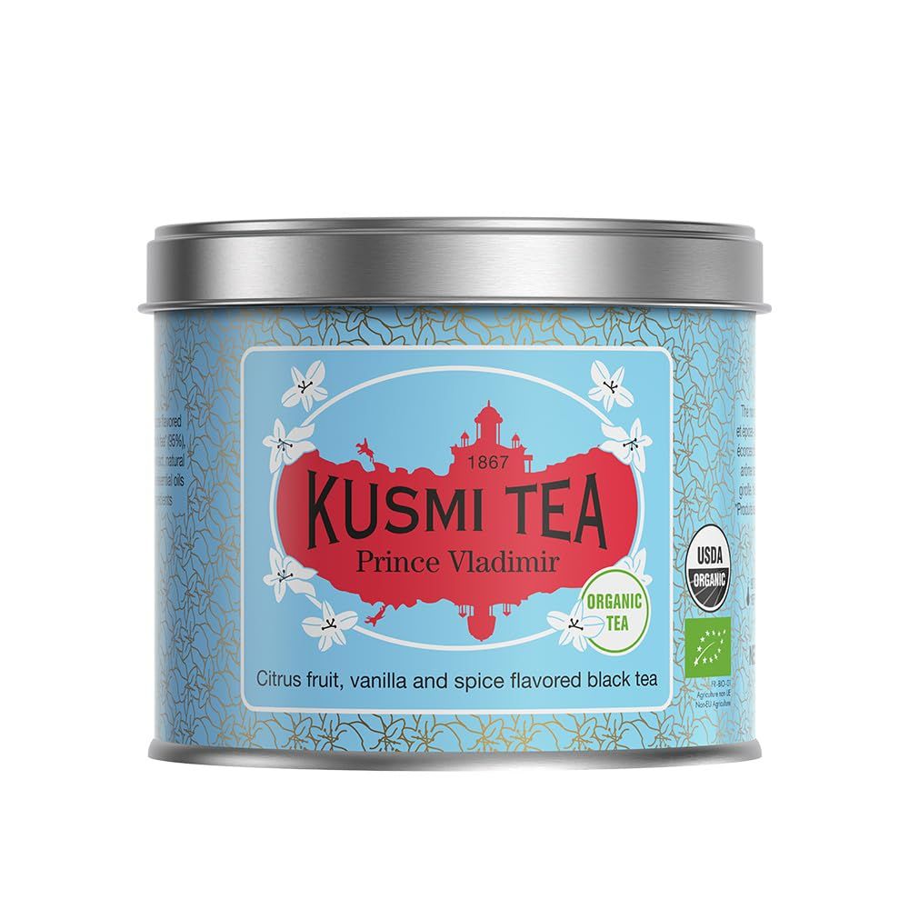 Kusmi Tea - Prince Vladimir - Organic Earl Grey Black Tea with Orange - Flavored with Citrus, Cinnamon, Bergamot, Vanilla &amp; Spices - Caffeinated Tea - Loose Leaf Tea - Tin Box of 3.5 oz