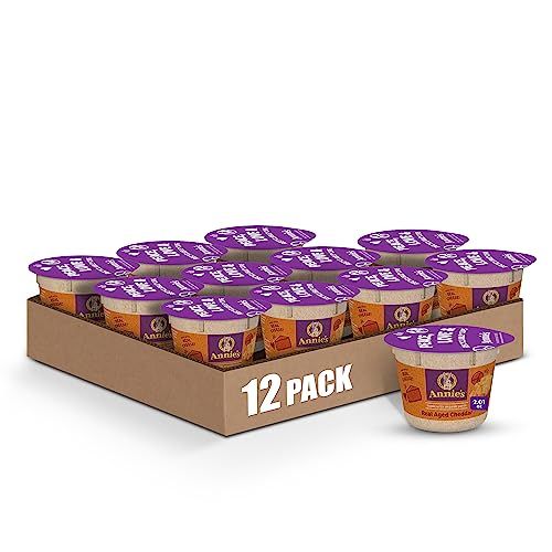 Annie&#39;s Real Aged Cheddar Microwavable Mac and Cheese with Organic Pasta Cup, 2.01 oz (Pack of 12)