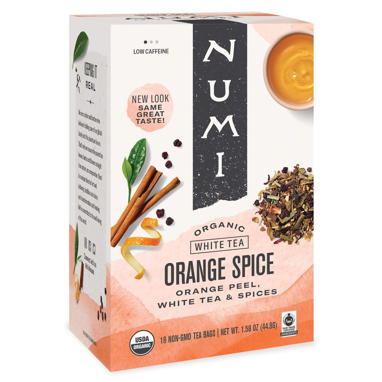 Numi Organic Tea Orange Spice, 16 Count Box of Tea Bags (Pack of 6), White Tea