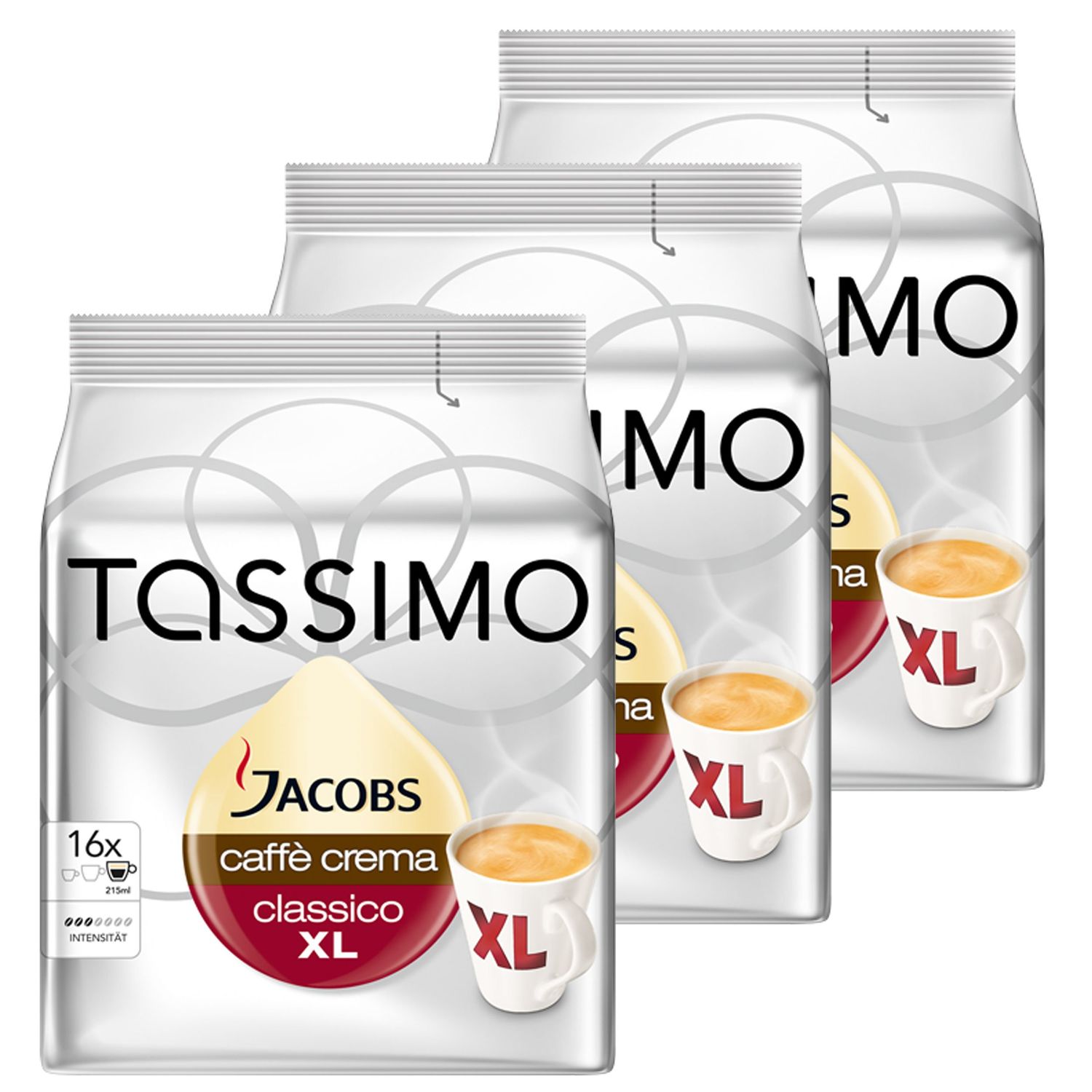 Tassimo Jacobs Caff Crema XL, Rainforest Alliance Vrifi, Lot de 3, 3 x 16 T-Discs