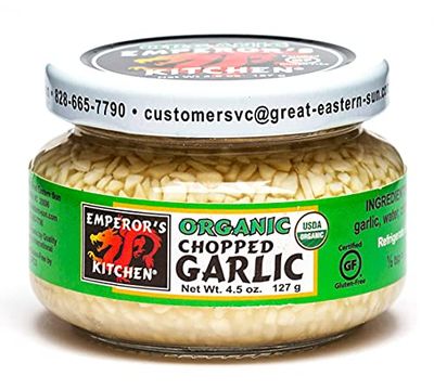 Emperor&#39;s Kitchen Organic Chopped Garlic, USDA Certified Organic, Vegan, Ready-to-Use, 4.5 oz Jar