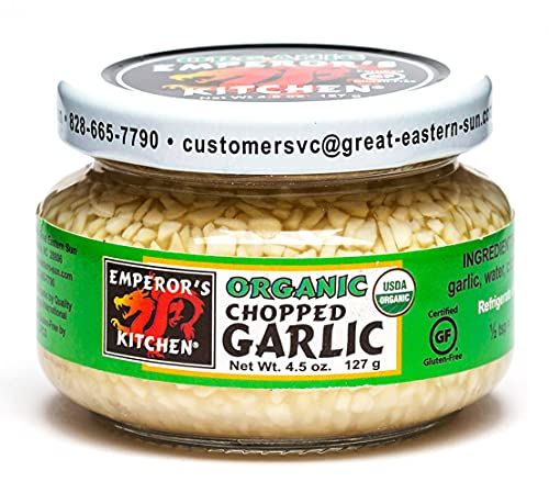 Emperor&#39;s Kitchen Organic Chopped Garlic, USDA Certified Organic, Vegan, Ready-to-Use, 4.5 oz Jar