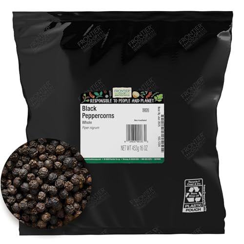 Frontier Co-op Black Peppercorns, 1-Pound Bulk, Great In Peppermills, Add Satisfying Heat &amp; Bite, Kosher, Non-Irradiated