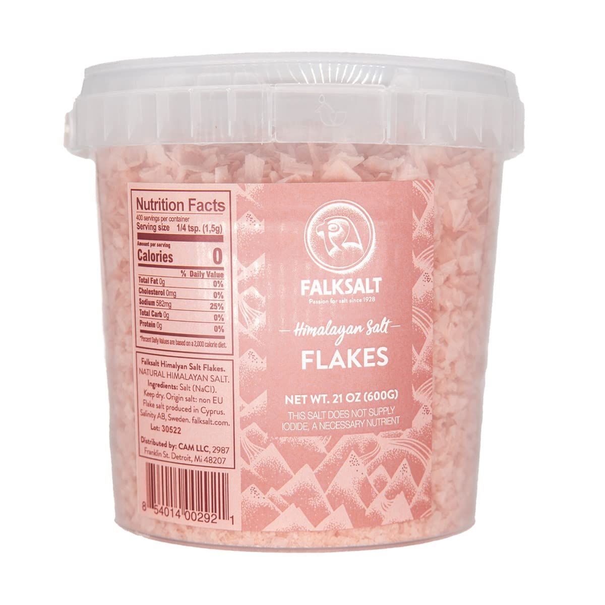 FALKSALT | Pink Himalayan Flakes 1.32lb Resealable Tub | Gourmet Finishing Salt | Handcrafted, Kosher, Gourmet Salt