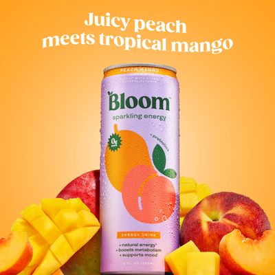 Bloom Sparkling Energy Drink - Natural Caffeine, Zero Sugar, 180mg Caffeine - Antioxidant-Rich w/Green Coffee Bean, Green Tea Extract, Prebiotics - Wellness Beverage for Focus &amp; Metabolism 12oz 12 pk