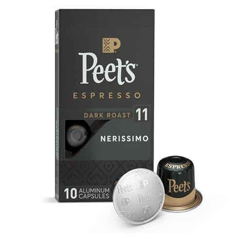 Peet&#39;s Coffee, Dark Roast Espresso Pods, Nerissimo, French Roast Style Intensity 11, 10 Count (1 Box of 10 Espresso Capsules)
